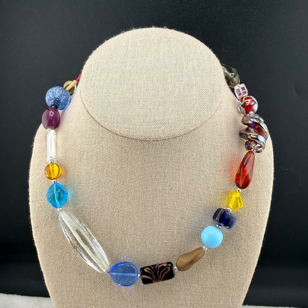 Beaded Glass Necklace Bright Summer adjustable  17"‎